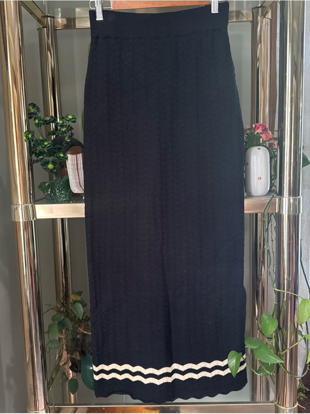 Solitaire Black Maxi Skirt with Cream Chevron Hem